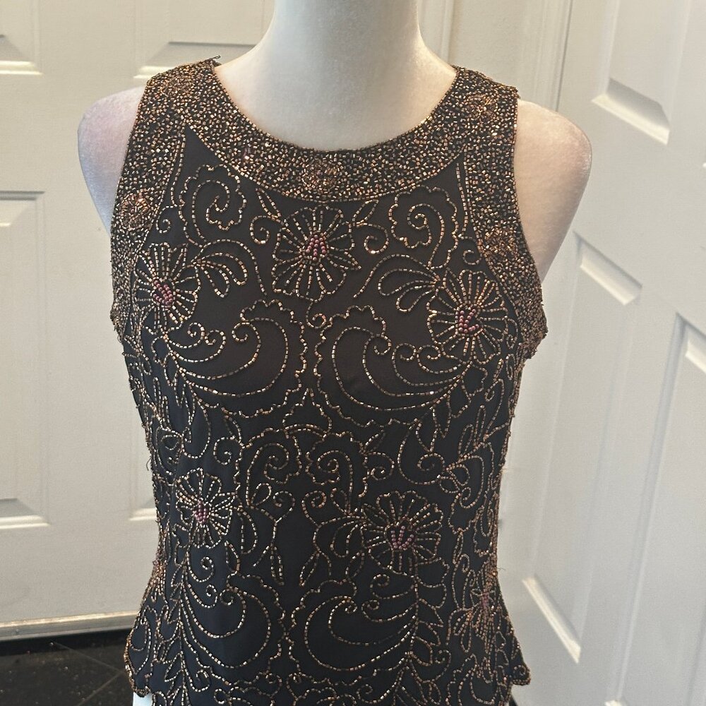 JKara New York Black Beaded Evening Top M Gold Bronze Copper